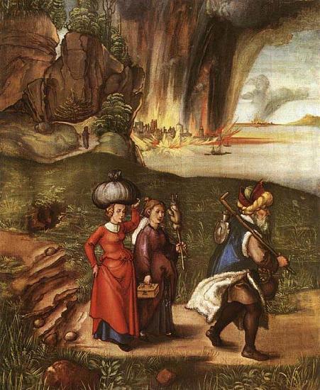 Lot Fleeing with his Daughters from Sodom, Albrecht Durer